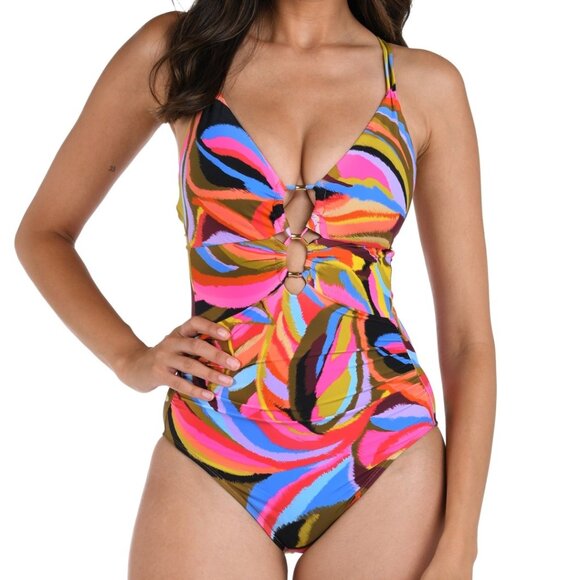 La Blanca Women's Tropic Waves Lace-up One-Piece Swimsuit - Picture 1 of 10